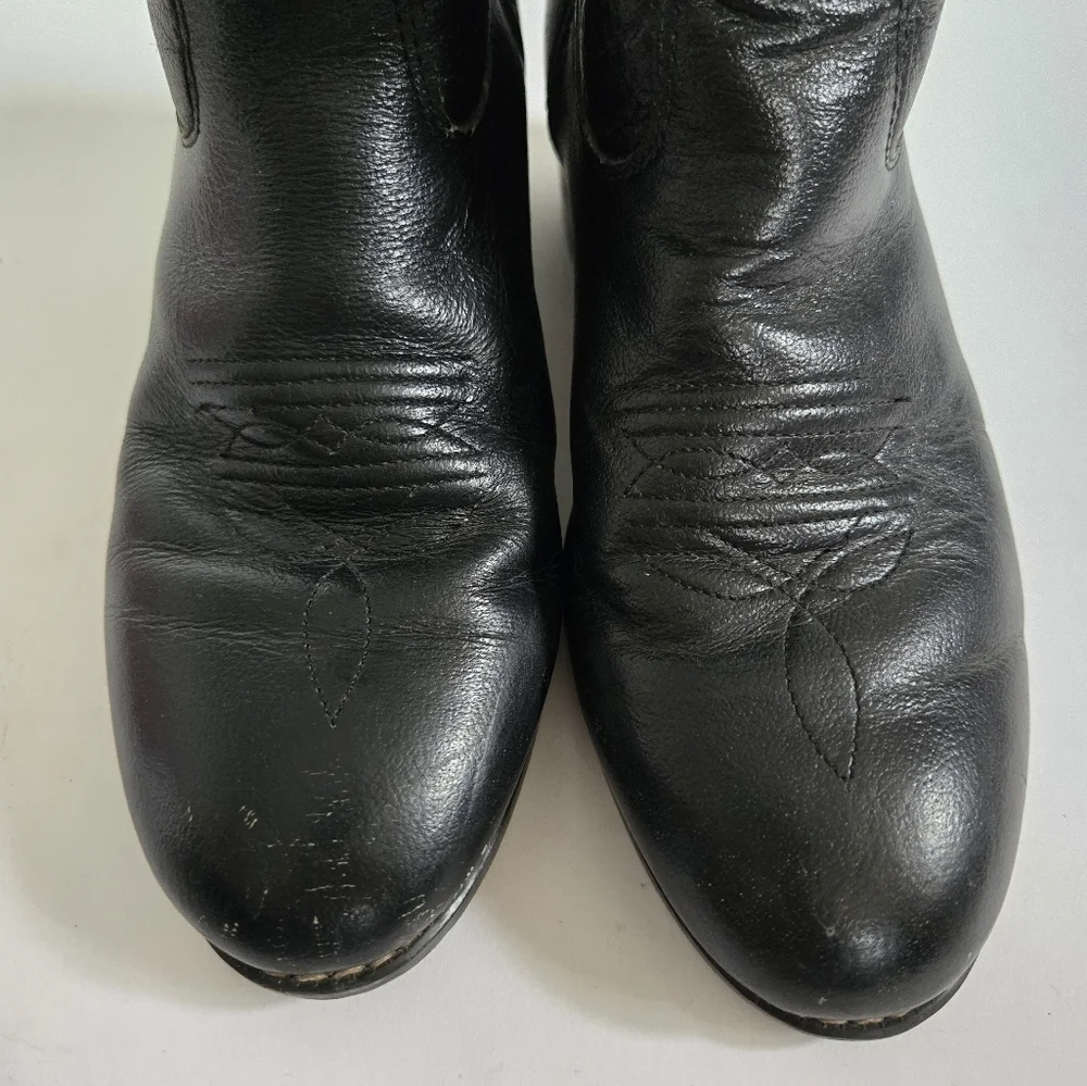 AJama black western leather cowboy cowgirl boots youth kids size 6/7